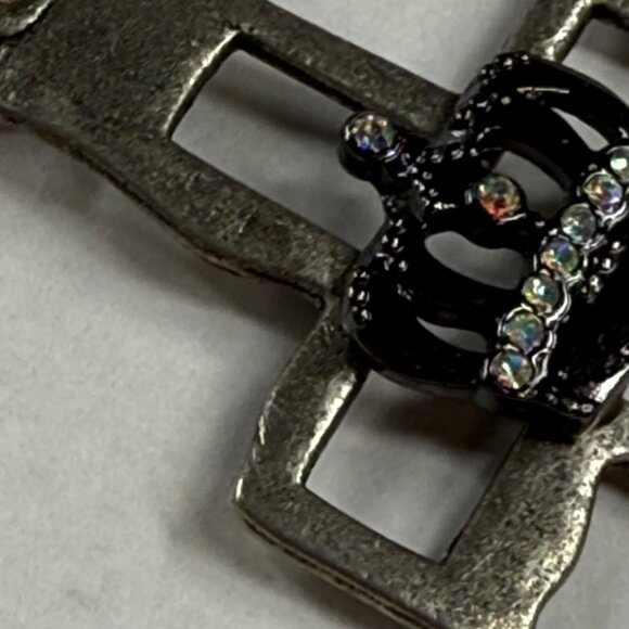 Silver Tone Metal Cross Pendant With Rhinestone Crown Embellishment for Necklace - Picture 12 of 15